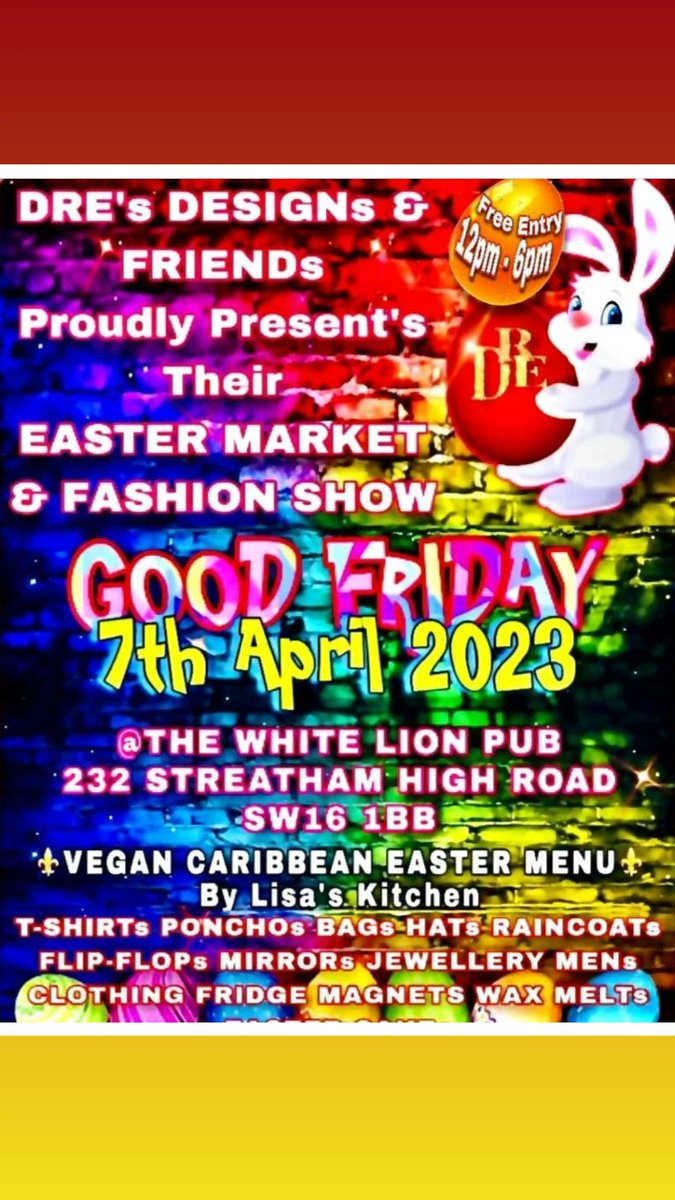 Easter Market in Streatham
#streatham #blackbusiness #teancake #whitelionpub #easter #veganmenu #GoodFriday