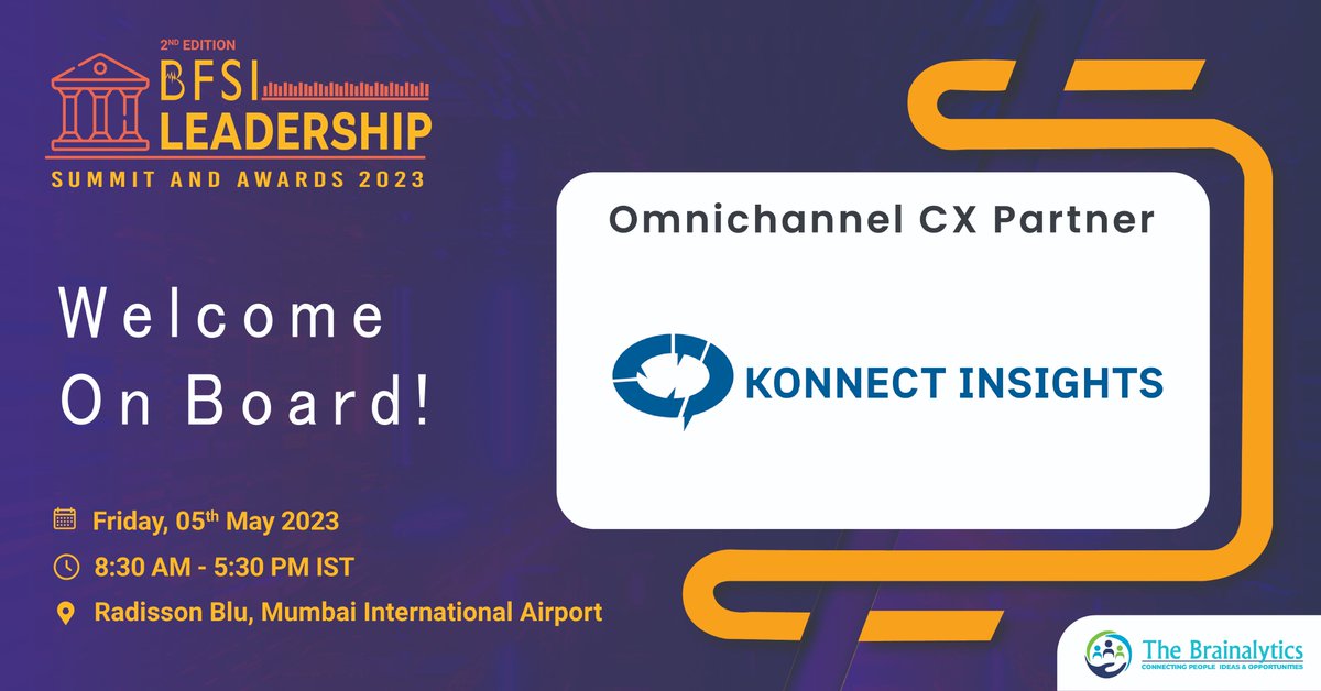 Elated to welcome @KonnectInsights  on board as our 'Omnichannel CX Partner' for our 2nd Edition of 'BFSI Leadership Summit and Awards 2023' on 05th May, 2023 ||Radisson Blu,Mumbai International Airport.
Registration @ - lnkd.in/dn_S7cyW
#customerservice #bfsi