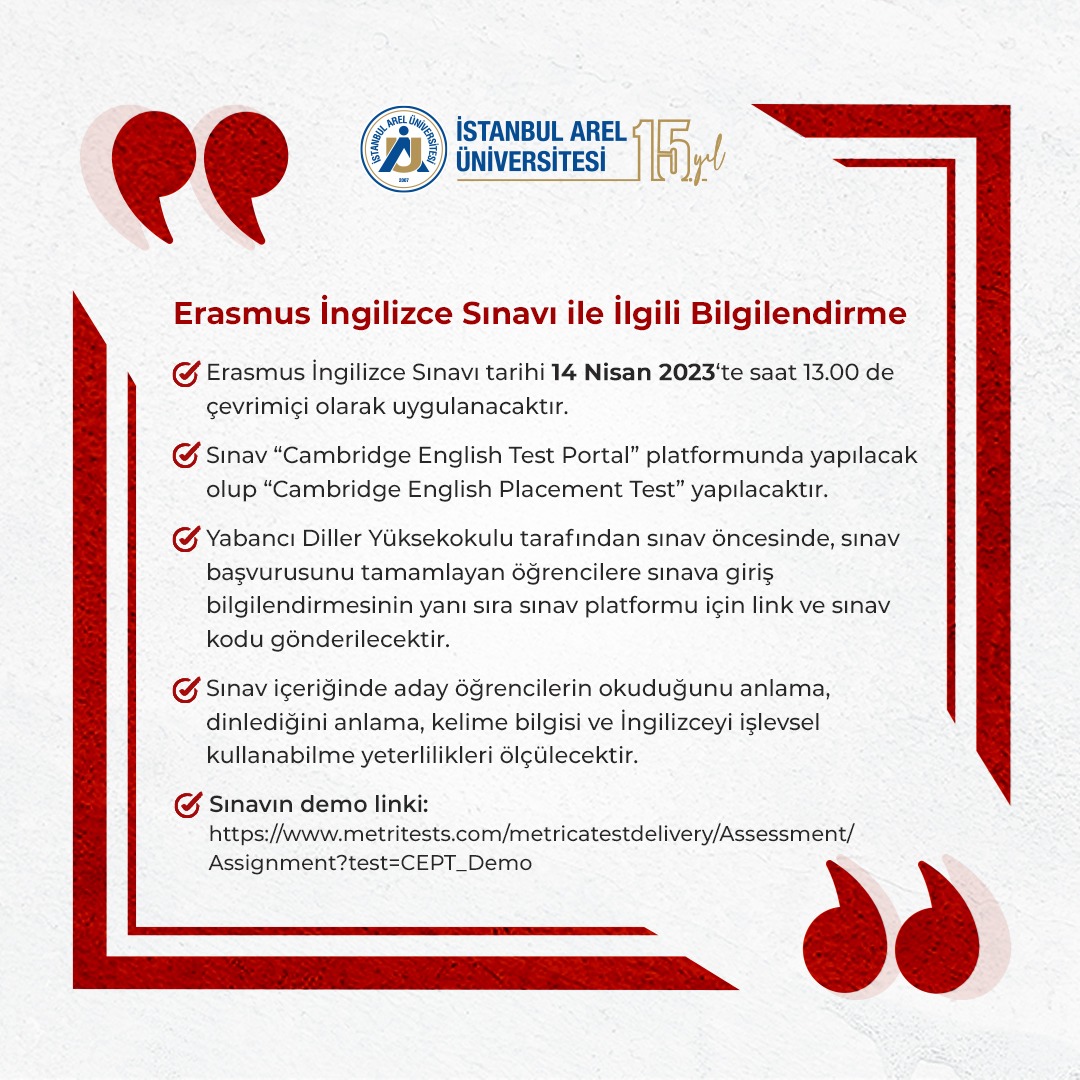 areledu's tweet photo. 📌 Erasmus İngilizce Sınavı ile İlgili Bilgilendirme

📌 Informing of Erasmus Language Proficiency Test https://t.co/Yt4n2HeaF9