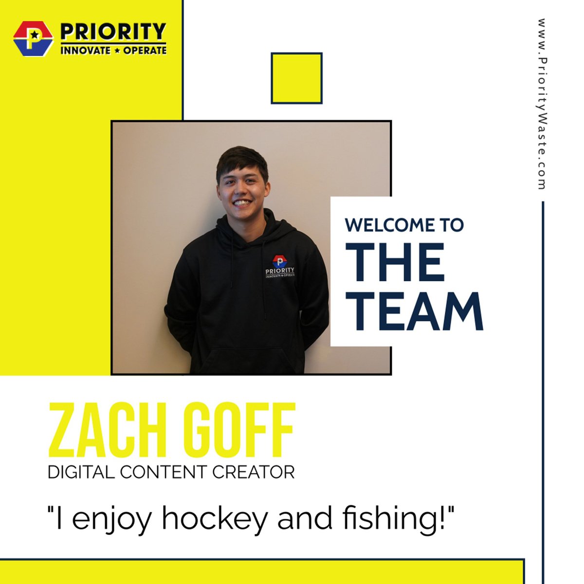 PriorityWaste's tweet photo. Welcome to #TeamPriority Zach! We are excited to have you aboard and learn from your expertise! 🎉 https://t.co/9XPg2IGB29