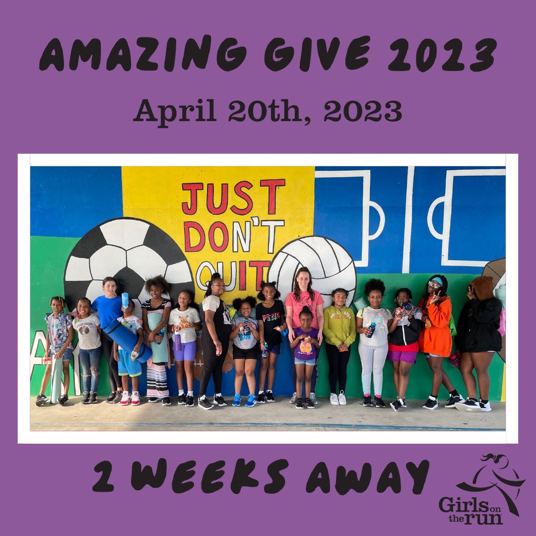GOTRAC's tweet photo. We are 2 WEEKS AWAY from the Amazing Give - get ready for the big day! 💚 #GirlsOnTheRun #GOTR #GirlsOnTheRunIsSoMuchFun https://t.co/rMzSF8R1J1
