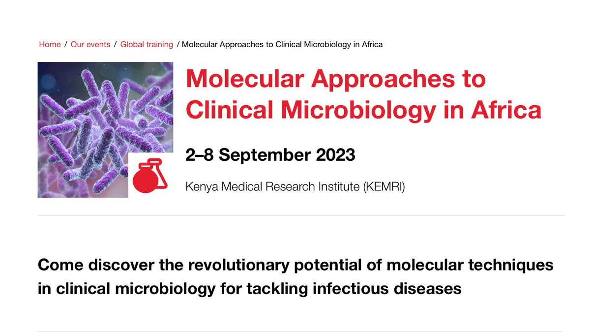 Join us for a comprehensive course on #PathogenDetection, #AMR, & data-driven interventions hosted by @KEMRI_Kenya! Apply now for travel bursaries. Discover cutting-edge techniques like next-gen sequencing & make an impact in #GlobalHealth, free to attend: tinyurl.com/2pdsj5vm