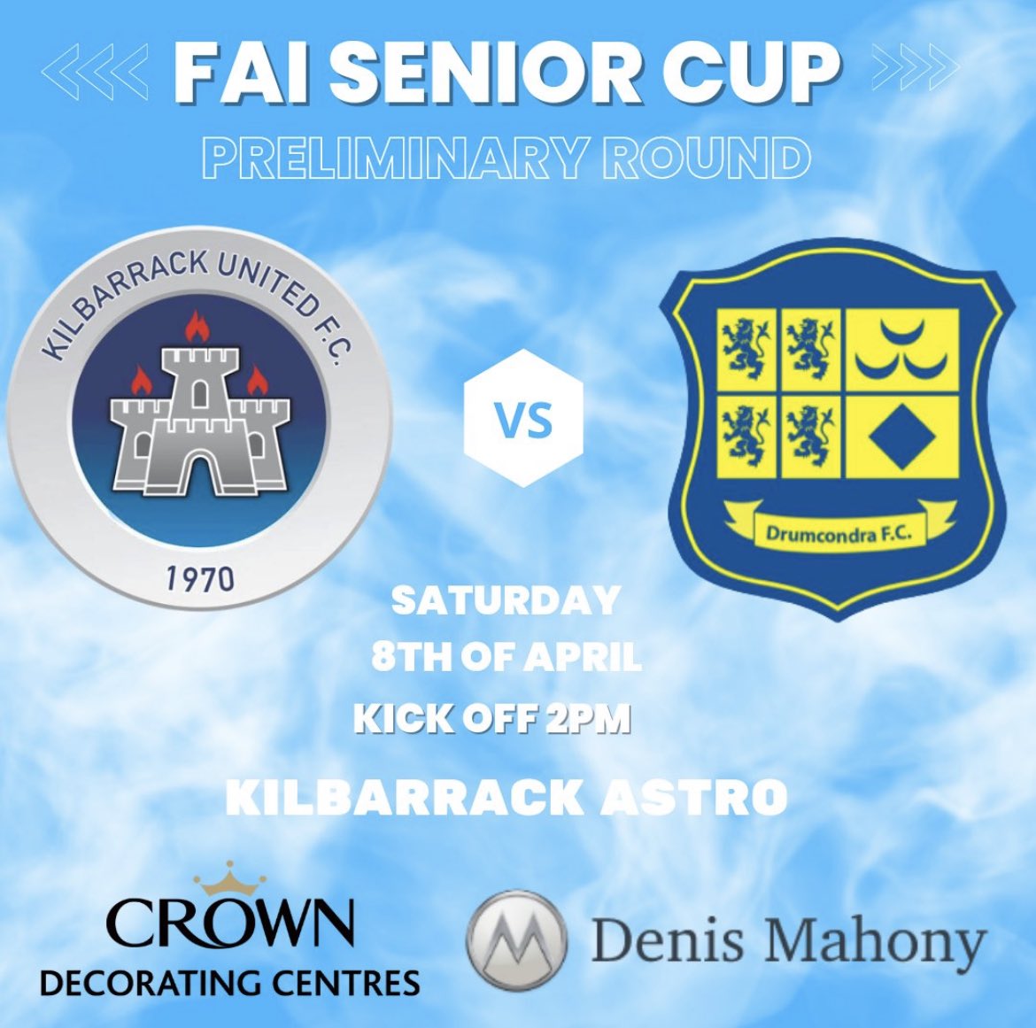 We face ⁦<a href="/KilbarrackUtd/">Kilbarrack United FC</a>⁩ in the ⁦<a href="/FAIreland/">FAIreland</a>⁩ Senior Cup this Saturday in Greendale Road at 2pm.
All support welcome #wearedrums                 Credit to ⁦<a href="/KilbarrackUtd/">Kilbarrack United FC</a>⁩ for the matchday graphic