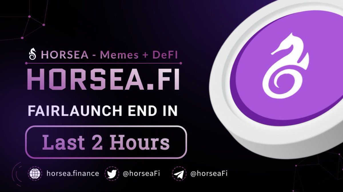 🐳 HorseaFi (HORSEA)

➡️ Last 2 Hour's Left to End.

➡️ Join Now! Don't Miss HorseaFi Project.  

Fairlaunch link: pinksale.finance/launchpad/0x5b…

Don't miss to reserved your spot by participating in our Fairlaunch.
