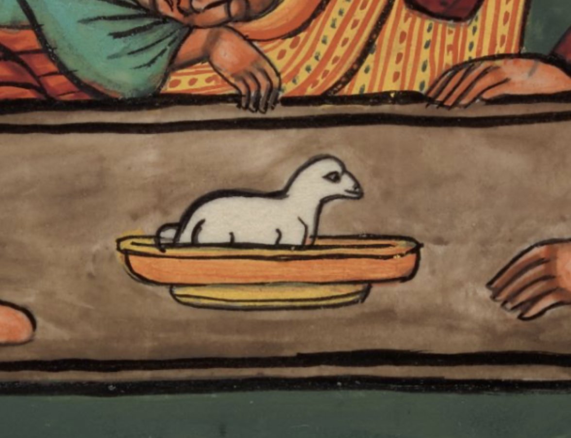 ArtEthiopic's tweet image. The Paschal lamb, naturally present on the table in Ethiopian–Eritrean depictions of the Last Supper   #lamb #pascha #maundythursday #lastsupper #africanart