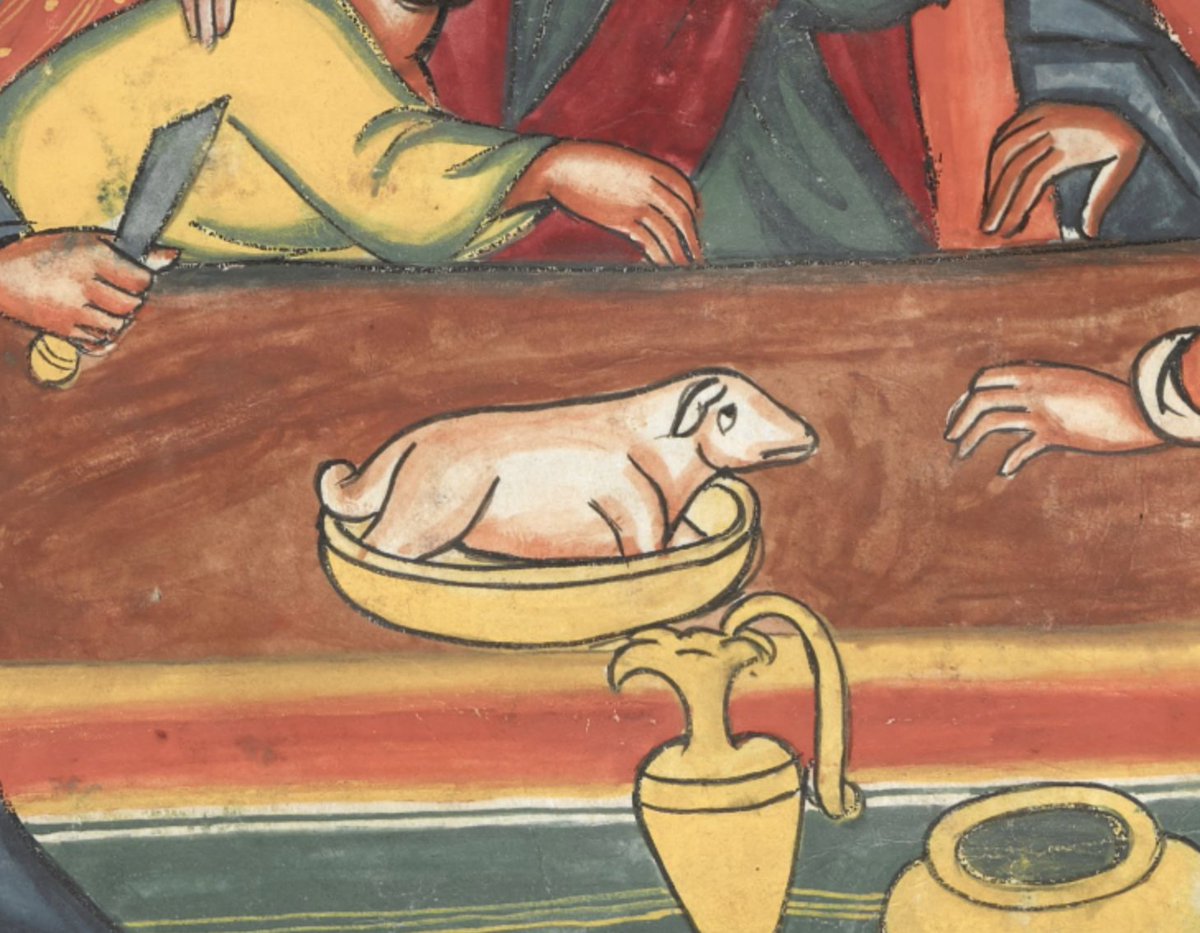 ArtEthiopic's tweet image. The Paschal lamb, naturally present on the table in Ethiopian–Eritrean depictions of the Last Supper   #lamb #pascha #maundythursday #lastsupper #africanart