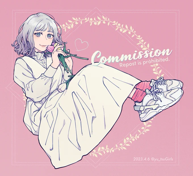 白スニーカーコーデのおっとり系女子commission Thank you#skeb 