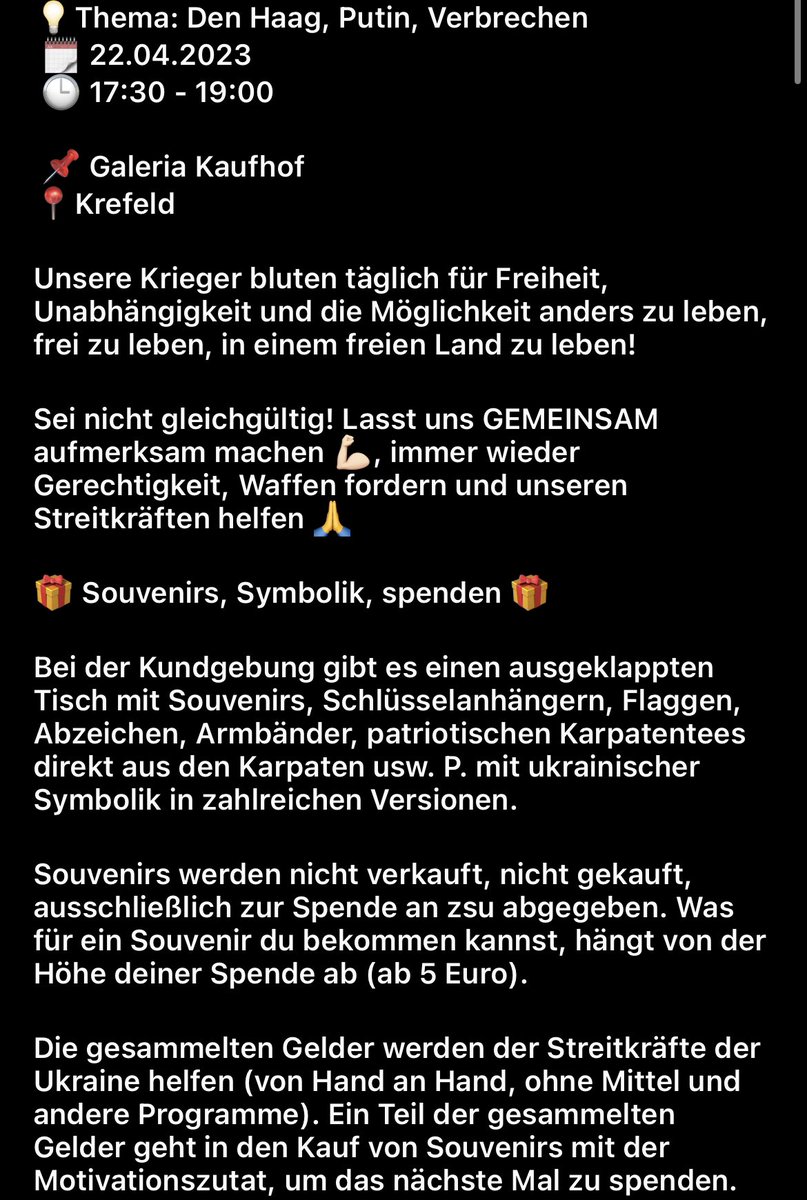 UA_Demos_DACH's tweet photo. KREFELD 22.4
Pro-Ukraine Kundgebung
Wir treffen uns um 17:30 Uhr beim Galeria Kaufhof (Hochstraße 57-59)
https://t.co/TwQimVRRsr
#StandWithUkraine #KR2204 #ArmUkraineNow #StandForUkraine🇩🇪&🇺🇦 #kundgebung #ukrainedemo #RussiaisATerroistState #StopRussianAggression https://t.co/AcbU2ACuK4