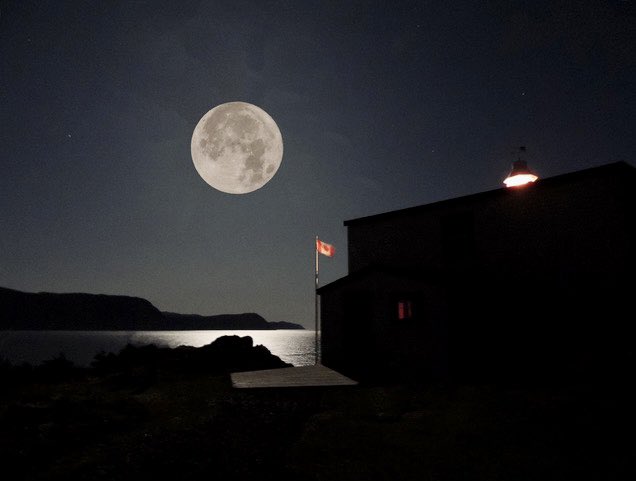 As expected my outing last night after dark led me right to the lighthouse to grab this shot of the full moon lighting up the entrance to our harbour. Totally unplanned, the light from the lighthouse lit up the flag to ad some drama to the picture. It was worth coming out for.