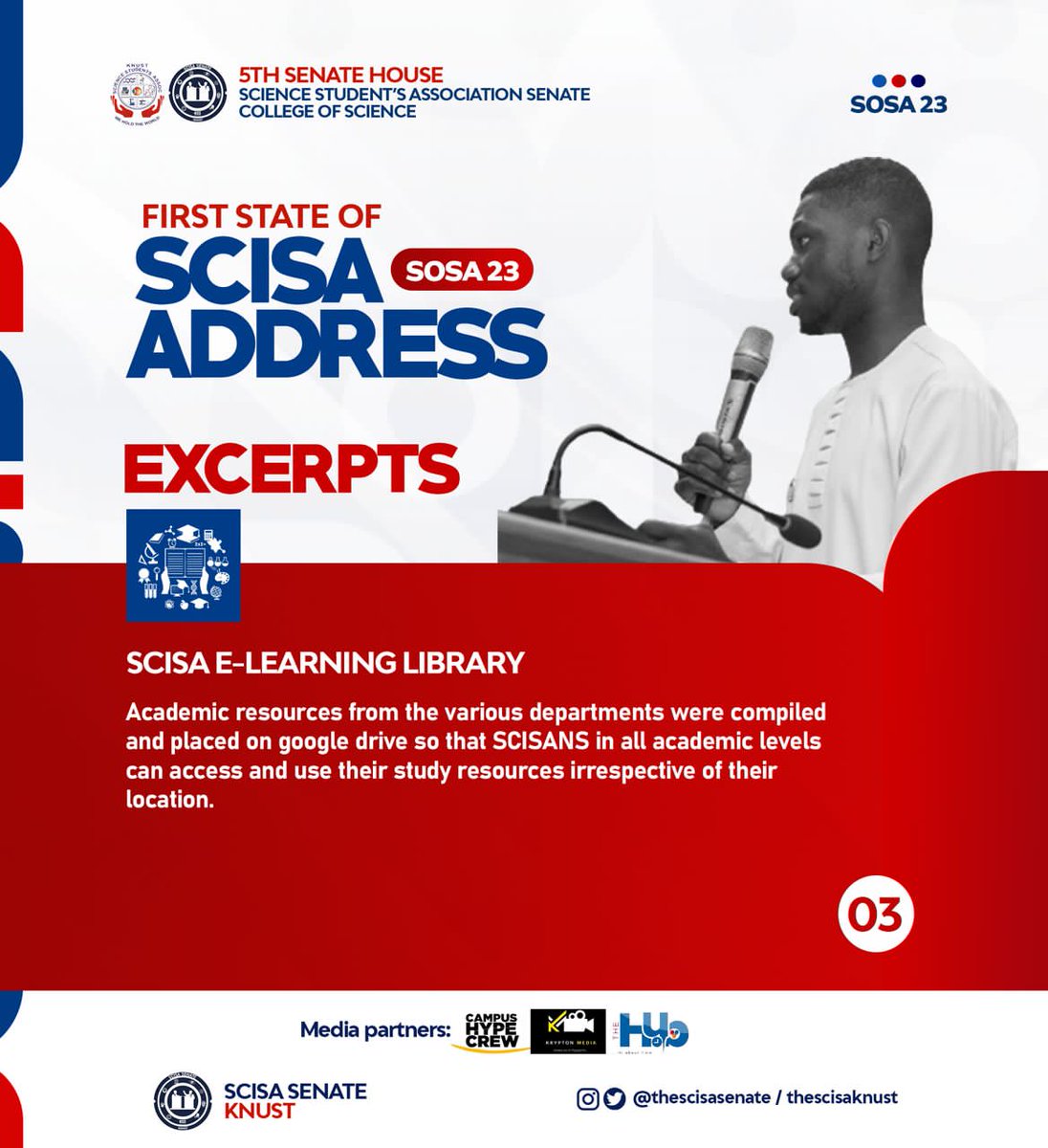 thescisaknust's tweet photo. 📸 STATE OF SCISA ADDRESS;
Excerpts from the State of SCISA Address.
#WeHoldTheWorld | #StateOfSCISA https://t.co/zzMSAAtFWP