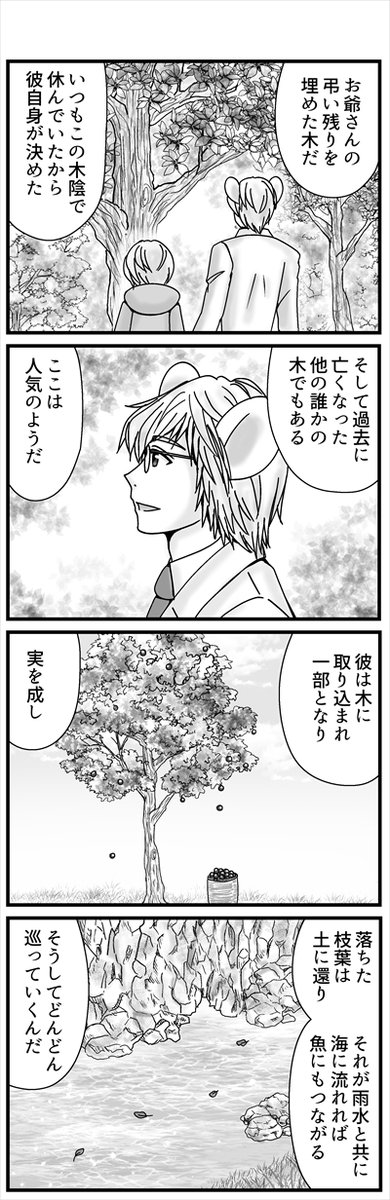コンセジマ「メメント・モリ」更に引用の続きです ヤギ族のお爺さんの葬儀をのぞき見したジキは家族に謝りに行きました。 そしてジキを養育しているネズミ族は5年前後の寿命です。 (1/2)