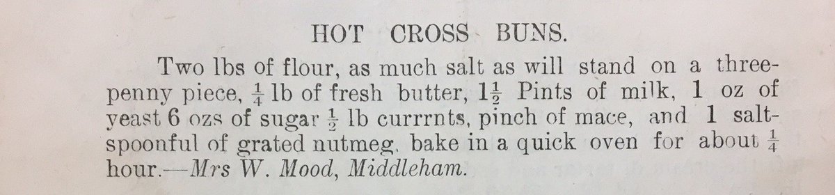 nyccarchives's tweet image. Who's having Hot Cross Buns for #Easter? We love this recipe from a #Middleham parish cookbook for making a big batch - and the method of measuring salt on an old thrupenny coin!