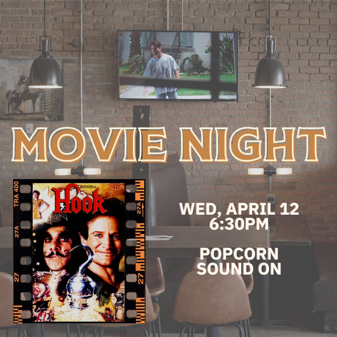 BANGARANG! Movie night next Wednesday is HOOK! And to be honest, we selfishly picked it because we all really wanted to watch it. Popcorn will be popped, sound will be on, and windows will be open so join us! 🏴‍☠️

Or grab a beer and meander to the patio, the sun will be shining!