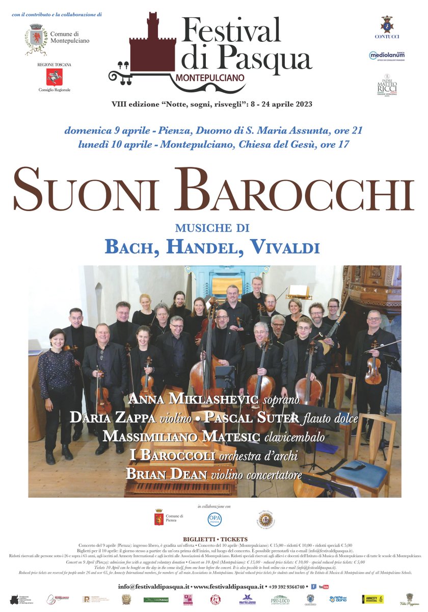 Anche quest'anno, il Festival di #Pasqua a #Montepulciano fa tappa a #Pienza e tornerà a riempire il Duomo di melodie barocche.
Vi aspettiamo il giorno di Pasqua alle 21:00.

#Valdorcia
#Toscana
#Pasqua2023
#Concerto
#Barocco
#MusicaClassica
#MusicaBarocca
#Bach
#Handel
#Vivaldi