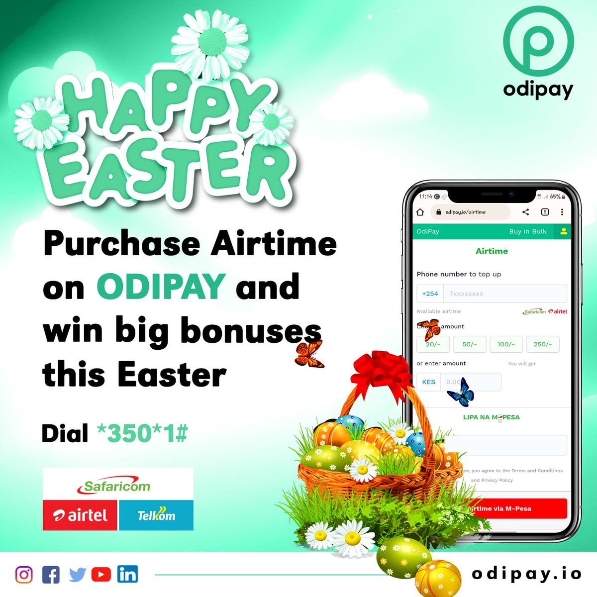 OdiPayKe's tweet photo. It's #Easter season! Pata amazing bonuses with airtime purchase through #OdiPay. Celebrate with friends and loved ones this holy season. 

|#Safaricom| |#Kabogo| |#CITAM| |Brother Benard| |#GoodFriday|
|#Easter| |#Airtime| |#Tbt| |#Telkomkenya| #airtel5gplus| https://t.co/m7d5v9Ormd