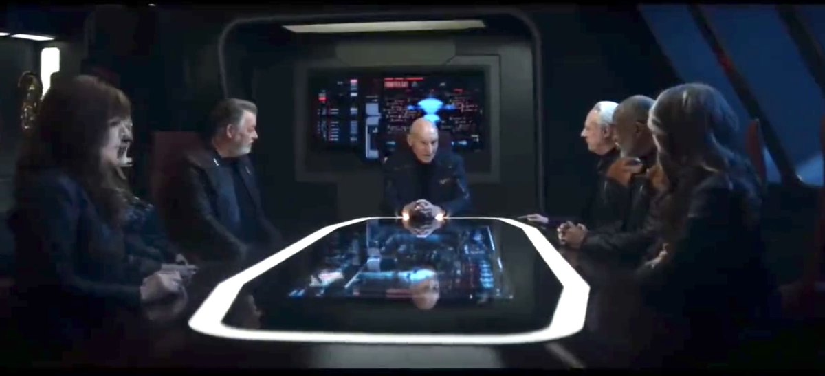 StarfleetMuseum's tweet image. Nothing quite so satisfying as seeing the former crew of the USS Enterprise back around the table again…Data, Troi, Riker, La Forge, Crusher, Worf and Picard…and symbolically, even Yar. #PicardSeason3 #Picard #PicardSpoilers #StarTrek