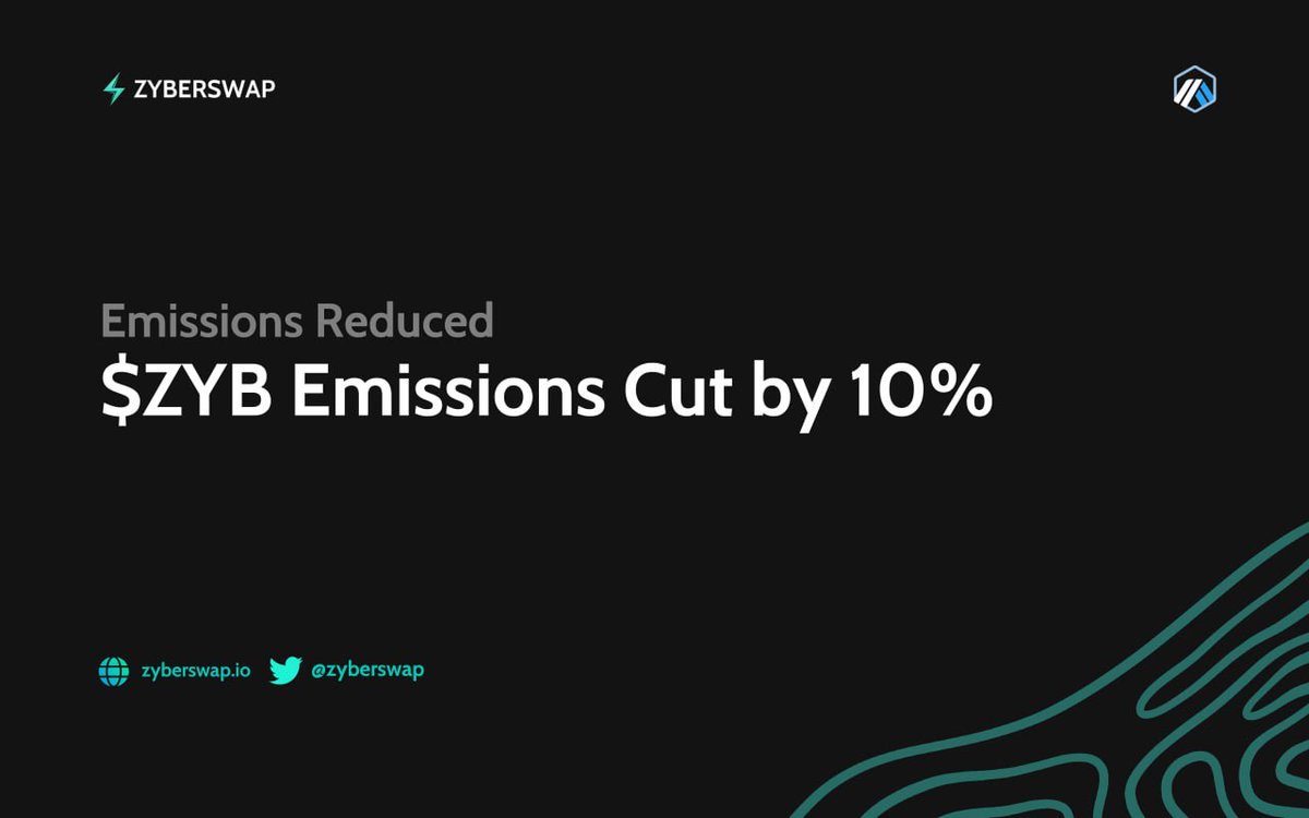 ⚡️ $ZYB Emissions Have Been Reduced By 10%⚡️

✨ As we gradually transition from V2 to V3, high emissions are no longer necessary and more value will be seen by our community.  

 ➡️Old emissions: 0.248 ZYB / s
 ⭐️New emissions: 0.223 ZYB / s

🔥Further reductions in emissions