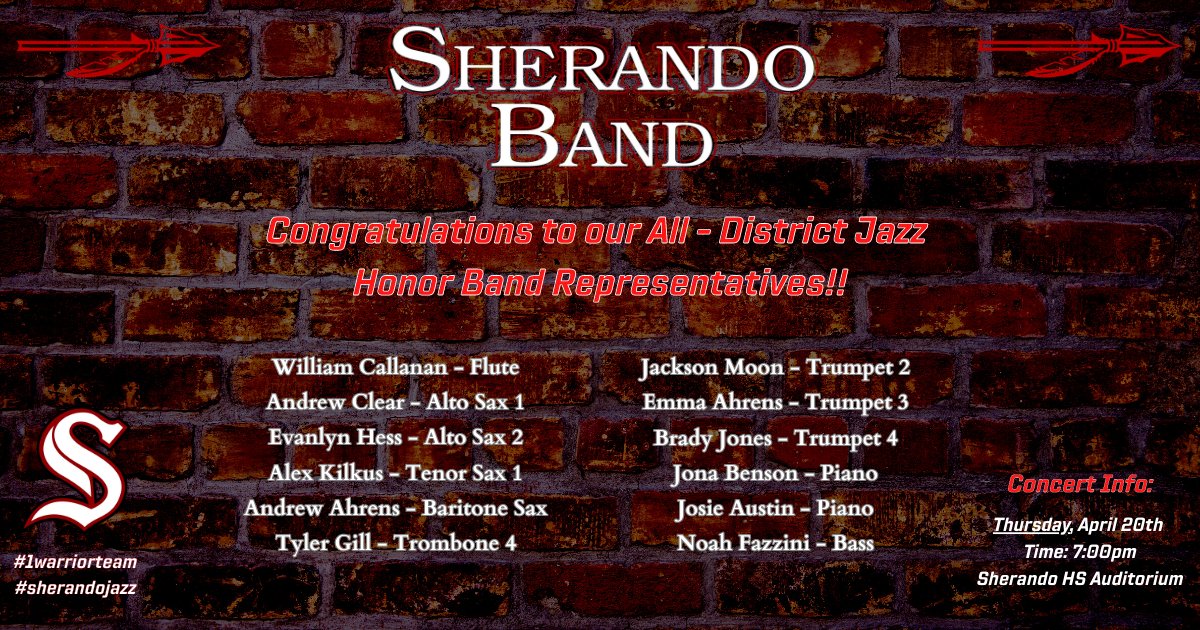 Congratulations to our Sherando representatives to the All-District Jazz event! #1warriorteam #sherandojazz