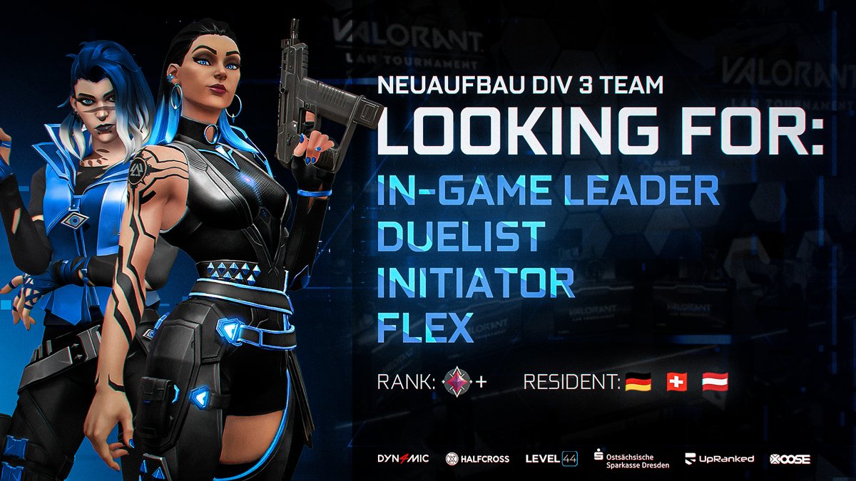404_Multigaming's tweet photo. Du hast Lust auf #ProjectV?
Wir suchen folgende Positionen für unseren Mainteam-Neuaufbau in der 3. Division:

🗣IGL, ↕FLEX, ⚔DUELIST, ⚡INITIATOR

Alter: 18+

Wir bieten: strukturiertes Umfeld, Coach, Teammanager

Kontakt: @Phoonio1 

#LIMITSNOTFOUND #VALORANT #LFT #LFP https://t.co/Am58t5nEAR