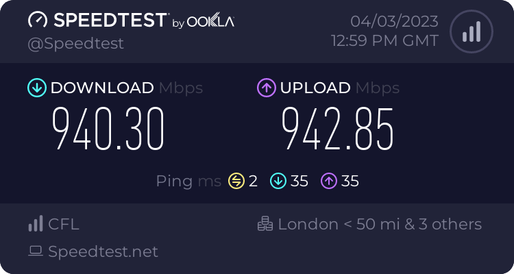 bitesizedbyte's tweet photo. Over a week with @CommunityFibre, and a very stable connection so far compared to Virgin 🚀 https://t.co/ouTgEZOTeU