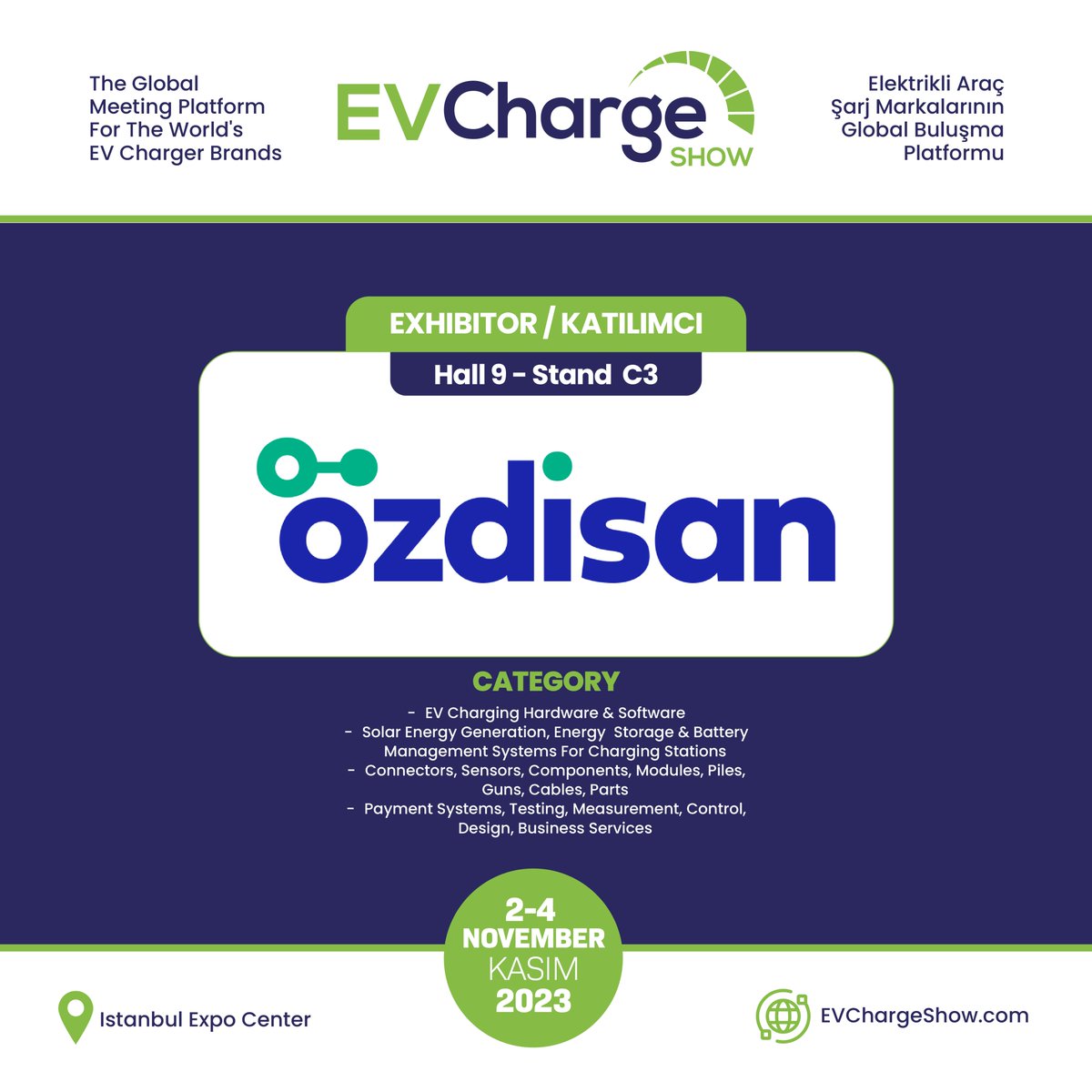 @ozdisan is in the EV Charge Show!
@ozdisan da EV Charge Show'da!

Become an exhibitor: evchargeshow.com/become-an-exhi…
Katılımcı olun: evchargeshow.com/tr/standli-kat…

#EVChargeShow #emobility #enerjidepolama #charger