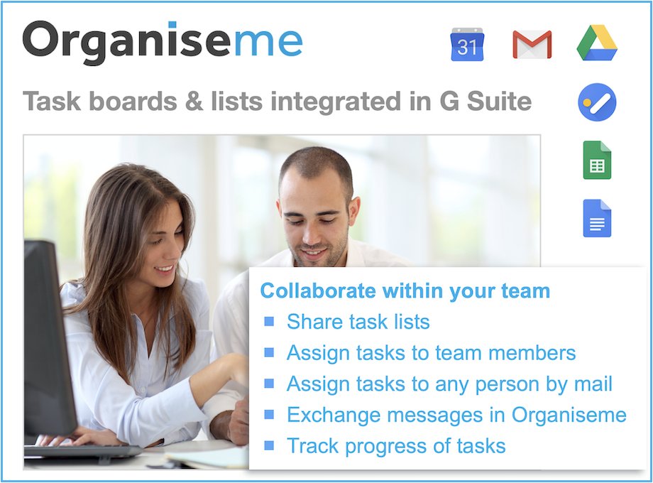 Organisemee's tweet photo. Task boards &amp; lists for #teams integrated in #GoogleWorkspace:  Collaborate closely with your #team, department or squad. Share task boards &amp; list, assign tasks, send messages.  https://t.co/aKalVuMLL4 https://t.co/9Onhxving8