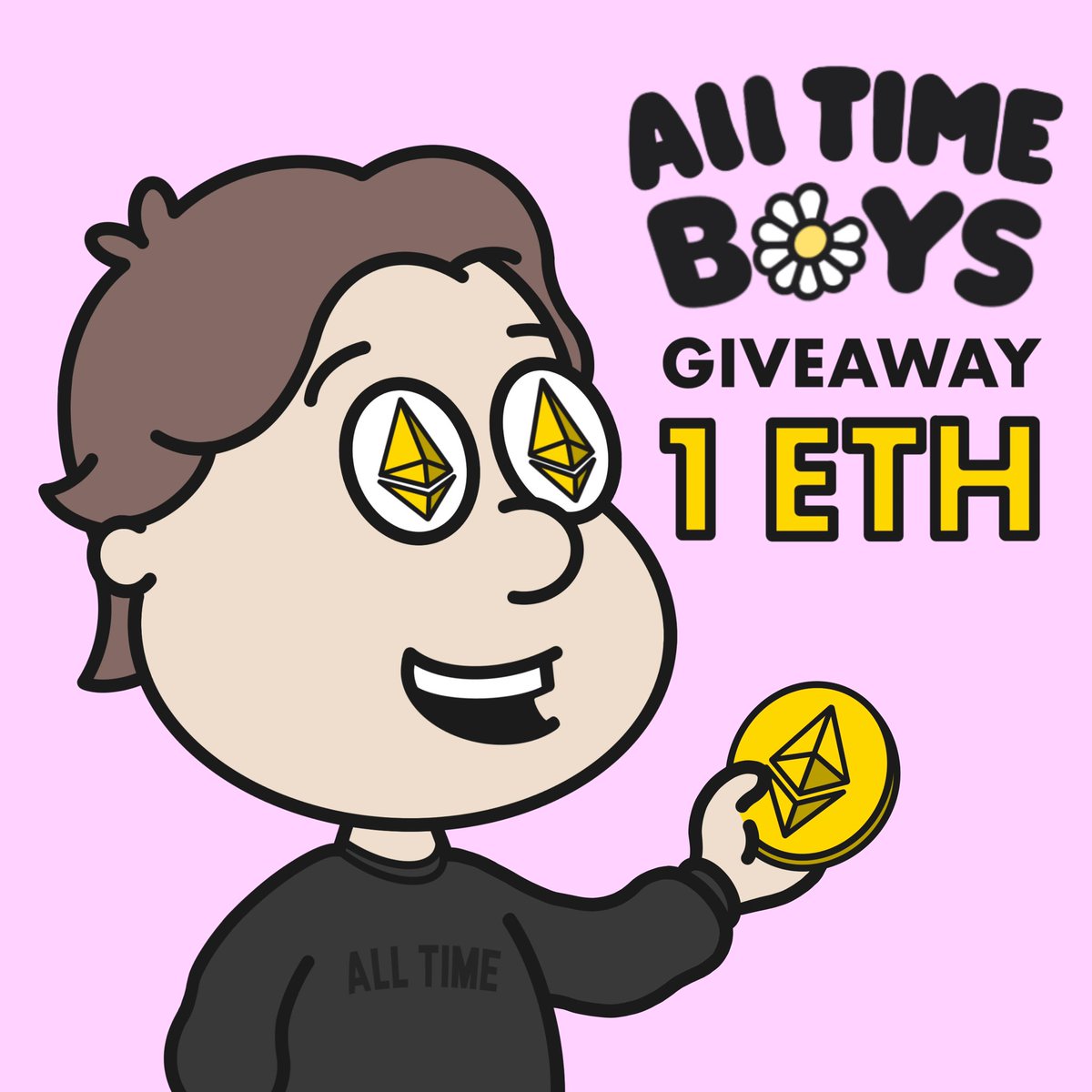 🚨GIVEAWAY ALERT🚨

💰We’re giving away 1 $ETH ($1900)

☑️ Follow <a href="/AllTimeBoysNFT/">All Time Boys</a>
☑️ Like &amp; RT
☑️ Visit link in bio

1 follower will receive an All Time Boys NFT🤩

An <a href="/AllTimeBoysNFT/">All Time Boys</a> owner will receive 1 $ETH as soon as we sell 200 NFT’s

#nft #nftcommunity #opensea #nftgiveaway