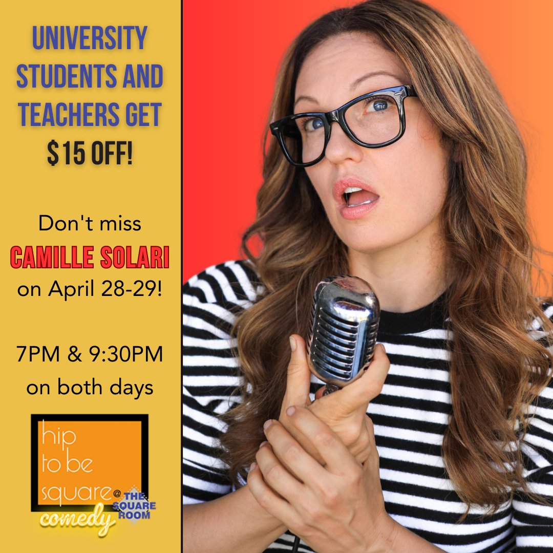 h2bscomedy's tweet photo. This one's for Knoxville's academic community! @camillesolari will be in town performing at @thesquareroom on April 28-29 and we've got a treat for all college students and educators! @UTKnoxville @ps @JohnsonUniv @KnoxvilleColle3 @SouthCollege @tennesseetech #knoxvillecomedy https://t.co/hJ3miul5Ek