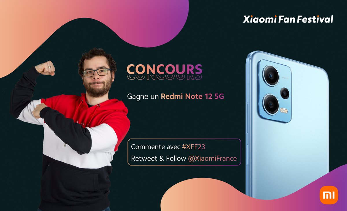 Nouveau concours pour le Xiaomi Fan Festival 2023 !
Un Redmi Note 12 5G à gagner ! 🔥

Pour participer :
- Commenter avec le #XFF23
- RT le Tweet 
- Follow <a href="/Xari_/">Xari</a> et <a href="/XiaomiFrance/">Xiaomi France</a> !

Pour voir les produits du festival : bit.ly/3MgA81I

#ad #concours