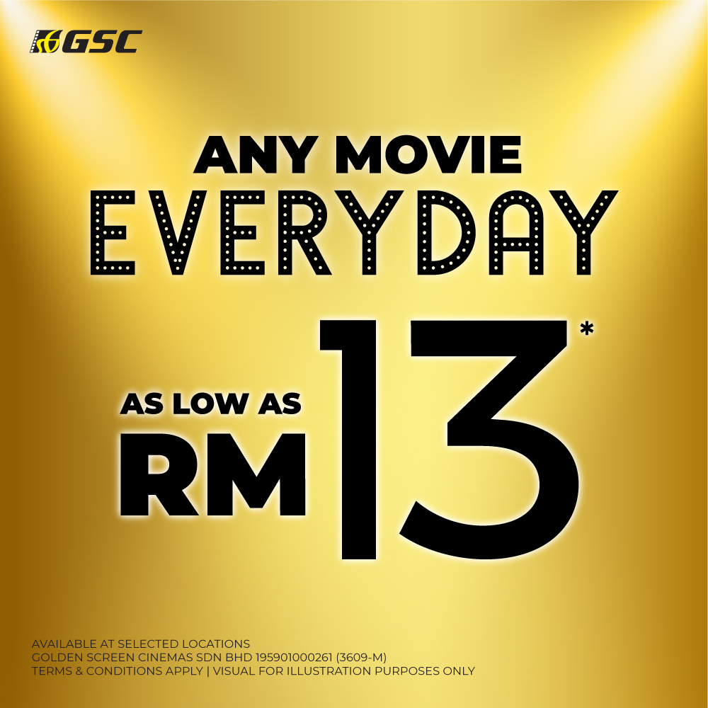 GSCinemas's tweet photo. Watch the latest blockbusters, all day everyday with ticket price as low as RM13 only! 🥰

•GSC 3 Damansara
•GSC CITTA Mall
•GSC Subang Parade
•GSC Klang Parade
•GSC Lotus's Kepong
•GSC Ipoh Parade
•GSC AEON Mall Ipoh Falim, Perak
•GSC Square One Shopping Mall, BP
•GSC Heritage Mall,Kota Tinggi
•GSC KSL City Mall, JB
•GSC Bintang Megamall Miri
•GSC CityONE Megamall
•GSC The Spring, Kuching
•GSC 1 Borneo

What are you waiting for? Jom tengok wayang! 🍿