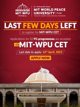 vidyavision_com's tweet photo. Last Few Days Left to register for MIT-WPU CET. Applications for 32 PG Programs are Accepted via MIT WPU CET
Apply Now.: https://t.co/lQqUMu1TxO…
#MITWPU #MITWorldPeaceUniversity #MIT #MITMBA #MITPune #Admissions https://t.co/Fdc0VXLtky
