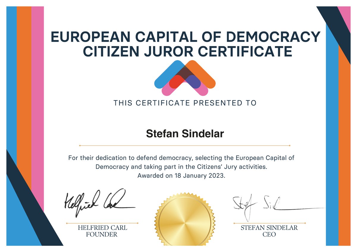 Proud to be a Citizen Juror for <a href="/ECoD_network/">European Capital Of Democracy</a>. Already curious which city will follow <a href="/barcelona_cat/">Barcelona</a>!

And the best thing - we are open for new cities:
capitalofdemocracy.eu/how-to-apply-a…

Citizens from all Council of Europe member states + Kosovo can join the Jury:
capitalofdemocracy.eu/join-the-citiz…