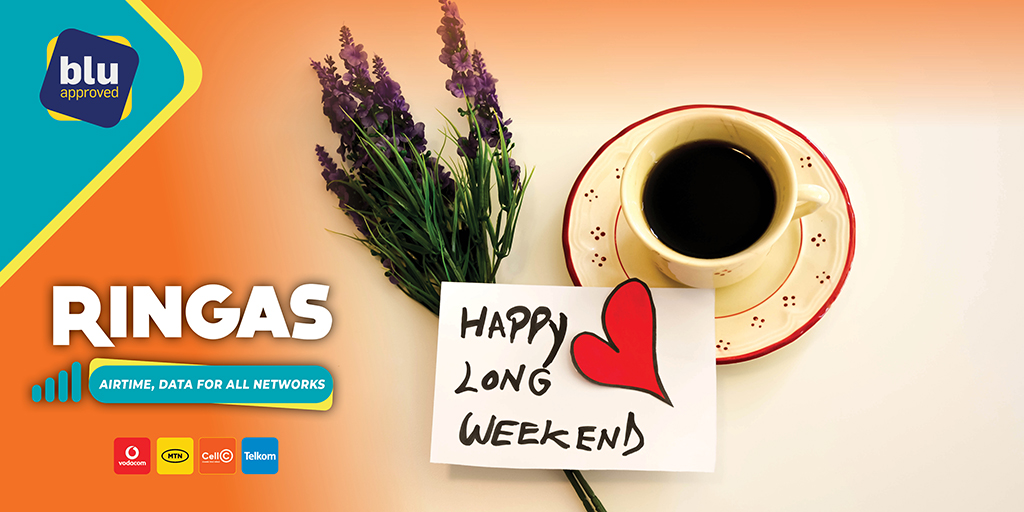 Ringas_SA's tweet photo. Hello long weekend👋🏽💃! What will you be getting up to?
🧡Listen to music🎶👂🏽
🧡Binging favourite shows📺👀
🧡Going away⛱️
🧡Spending it with family👪
Get your #Ringas at any Blu Merchant & choose between data or airtime when you recharge
#Ask4Ringas #StayConnected #MadeForTalk https://t.co/on3WwRNhHz