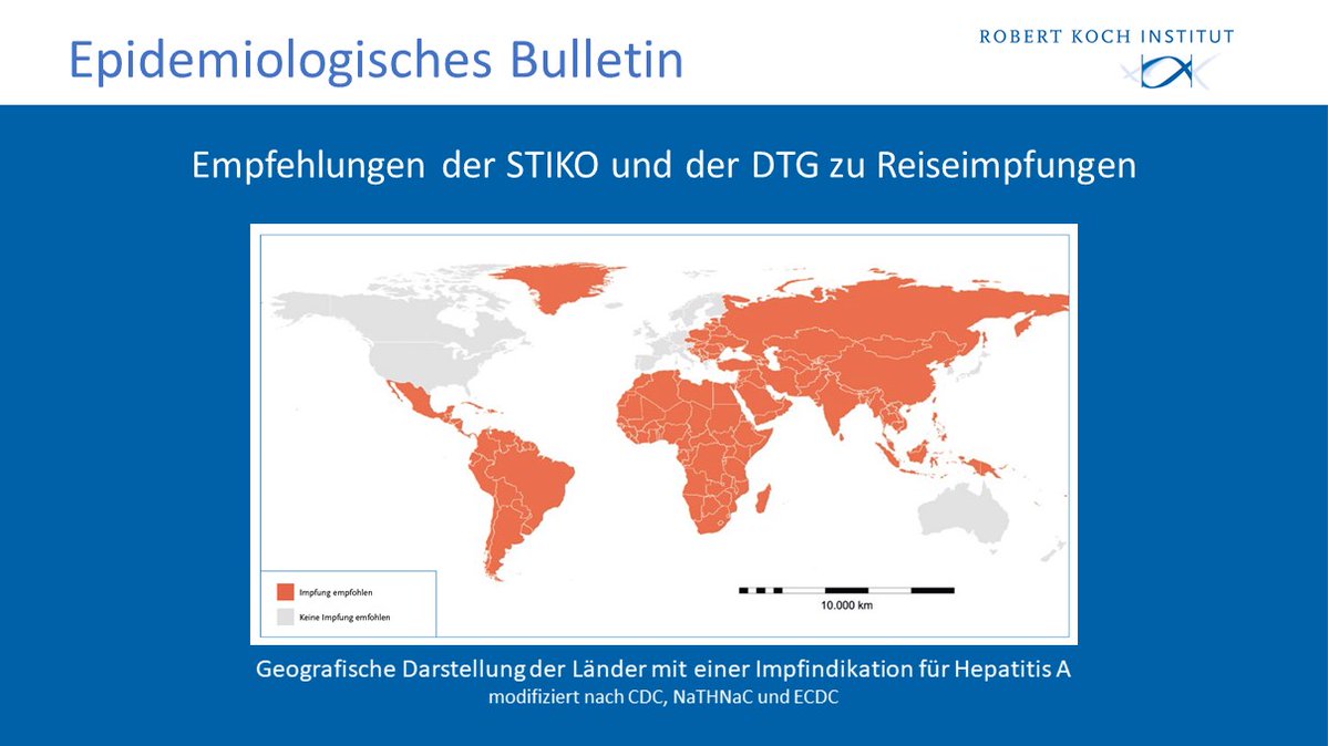 1/
🆕Empfehlungen der #STIKO zu Reiseimpfungen

Neuerungen sind u. a. aktualisierte Epidemiologie bei
🔵Cholera
🔵Hepatitis A
🔵Hepatitis B
🔵Meningokokken
🔵Typhus
und eine umfassende Literatur-Aktualisierung.

Ausführliche Infos im #EpidBull 14/2023
➡️rki.de/DE/Content/Inf…