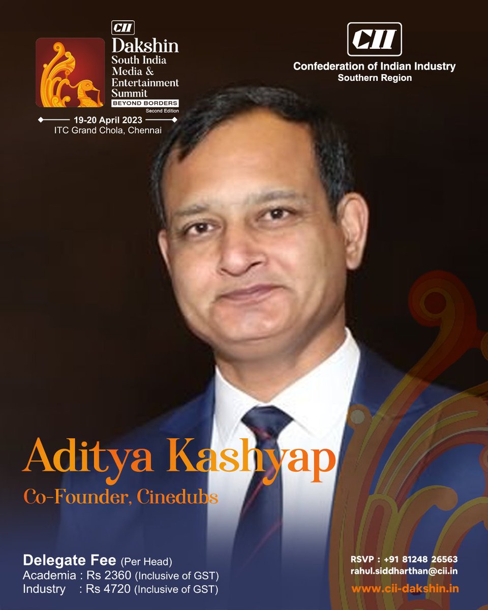 CiiDakshin's tweet photo. @akashy01 is a key factor of #PanIndia Fans! No doubt his idea @cinedubs_app  is a Media Revolution working #BeyondBorders. We proudly welcome him to #CIIDakshin2023. Meet the Future of Entertainment Industry on Apr 19&amp;20 at ITC GrandChola. For Reg  https://t.co/Th1s9L3Rlz https://t.co/iCgu6q6FTZ
