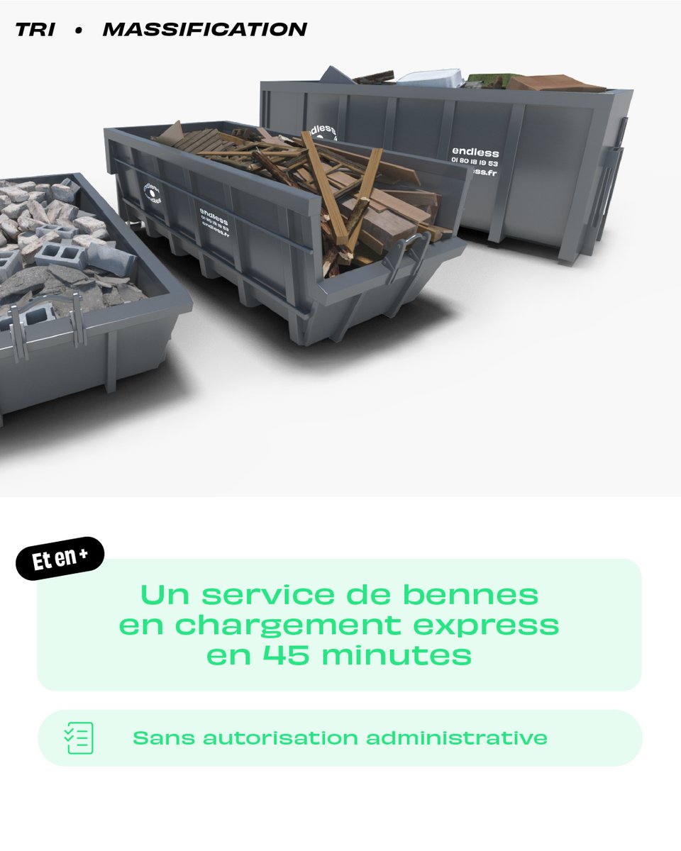endless_groupe's tweet photo. EndLess propose l’évacuation et la valorisation de tous les types de déchets de chantier en bennes de 8 à 30m3.

Nous disposons d’un parc de plus de 300 bennes permettant de valoriser tous les types de déchets. ♻️

#batiment #environnement #greentech https://t.co/6UjnptVagG