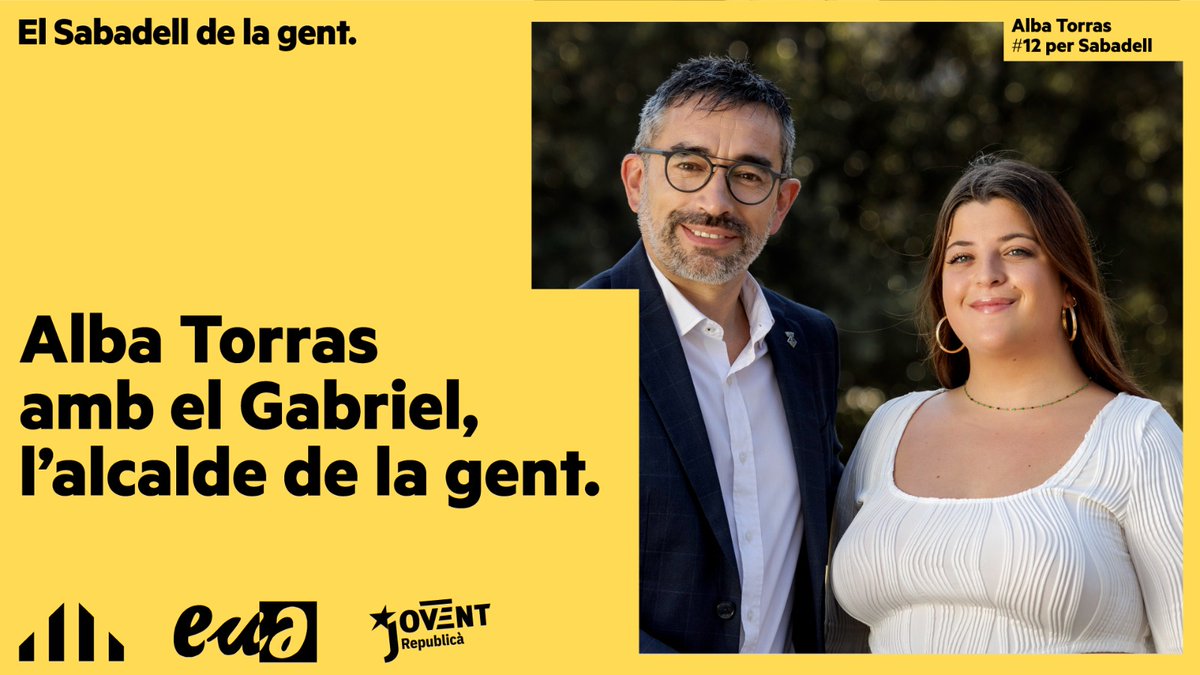 📢 Us presentem l'<a href="/TorrasAlba/">Alba Torras</a>, número 12 del front ampli del <a href="/GabrielFerDiaz/">Gabriel Fernàndez i Díaz</a> per tornar l'Ajuntament a la gent de #Sabadell.

👉 Graduada en Dret. <a href="/Amnistia_ALL/">Amnistia i Llibertat #FreeThemAll</a> i entrenadora de voleibol. Secretària de Feminismes del <a href="/JoventRepublica/">Joventuts d’Esquerra Republicana</a>.

👥 #LEquipDelGabriel
🟨 #ElSabadellDeLaGent
