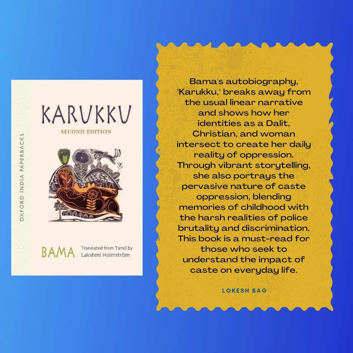 4. Karukku - Bama ( Translated by Lakshmi Holmström)