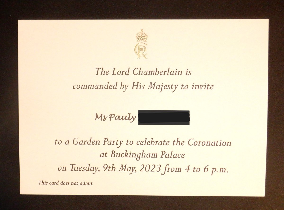 It's arrived!#RoyalGardenParty
It feels real now; the king has actually invited little old me to his coronation party.🥲
How amazing. 
I feel so honoured, and I love how it's made everyone who knows me so proud and happy!
(sorry I have to blank my name, it's not because of you)