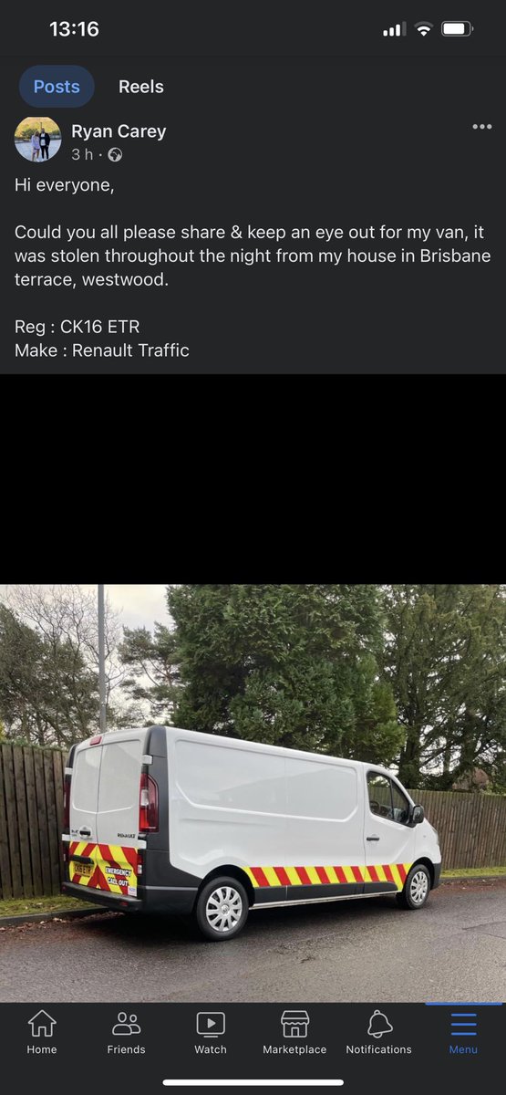 Could everyone keep an eye out for my van, was stolen last night, cheers