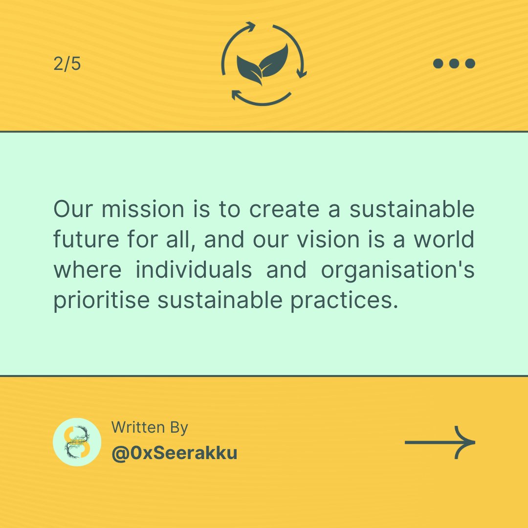 Our mission is to create a world where individuals and organizations prioritize sustainable practices, and our vision is to make a positive impact on the planet.

#SDGs #NGO #Impact