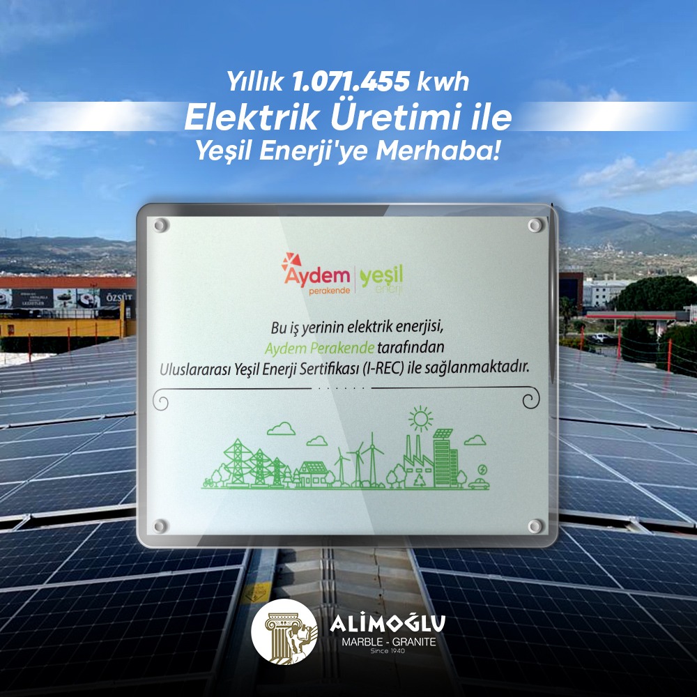 Yıllık 1.071.455 kwh Elektrik Üretimi ile Yeşil Enerji'ye Merhaba!
#yeşilenerji #ges #güneşenerjisi #alimoglu #marble
