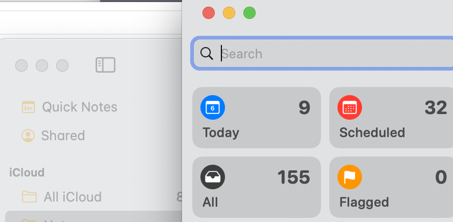 Kuna1Bajaj's tweet image. It would be so much easier if Apple Notes had a search on the top left just like Reminders does. #UX #AppleNotes