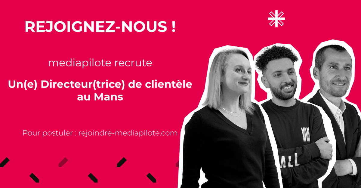 [A la rencontre de mediapilote] #mediapilote recrute un(e) #Directeurdeclientèle au #Mans 😀
Expert(e) conseil en communication, vous aimez développer et fidéliser un portefeuille de clients stratégiques ?
Rejoignez mediapilote au Mans 👉 bit.ly/3U6ZEbw