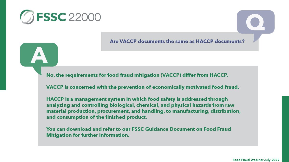 While VACCP is concerned with preventing economically motivated food fraud, HACCP is defined as unintentional or accidental adulteration. For more information, download the free Food Fraud Mitigation guidance document from our website here: ow.ly/qOlb50NAUjX