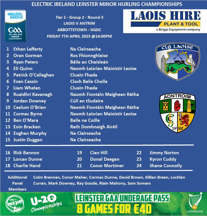 CLGLaois's tweet photo. Team Announcement - Minor Hurling Championship 📣📣🔵⚪️

@CLGLaois Vs Antrim - Abbottstown NGDC, Friday at 2pm. 

Best of luck to all involved!!

Tickets available from https://t.co/7dSEcy7smz https://t.co/Zj0syLlpbo