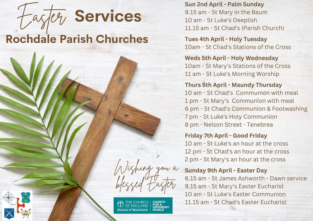 Our #HolyWeek services continue today with a service of holy communion for #MaundyThursday followed by a simple lunch here in church. All are warmly welcome to join us at 1pm. @DioManchester @RochdaleParish #Rochdale @RochdaleTown @StEdmundsRoch