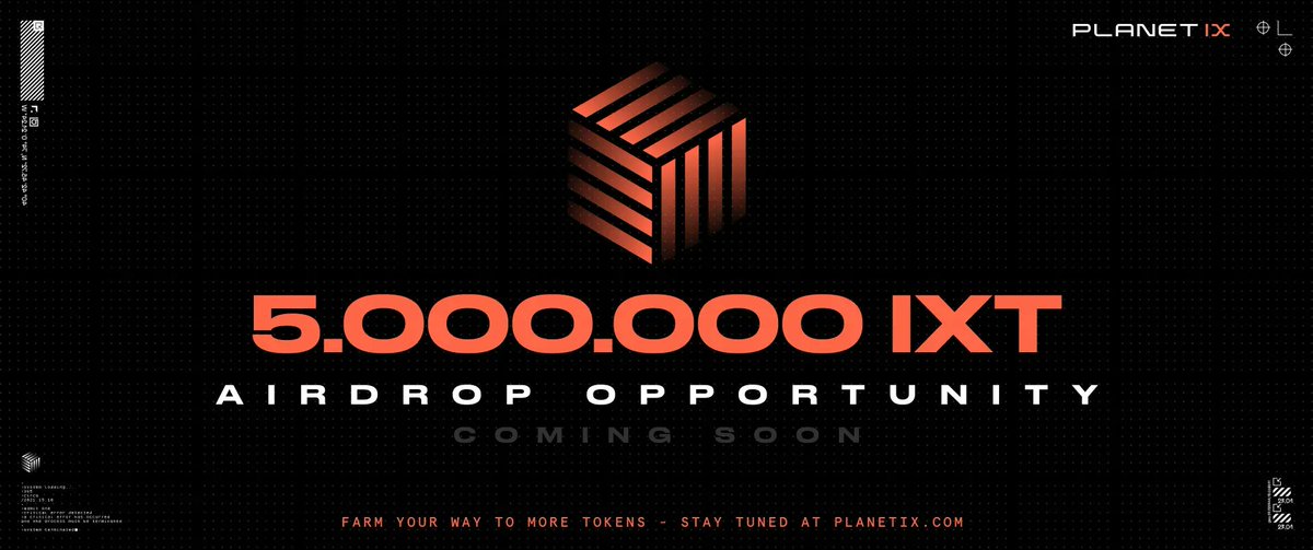 Planetix0's tweet image. 🚀Get ready for the ultimate #PlanetIX experience! 🌟 The BIGGEST #web3 Airdrop is happening soon, giving all players the chance to earn even more $IXT!! 💰  Don't miss out on this amazing opportunity and join us now! 🙌 

#Airdrop #tokendrop #farming