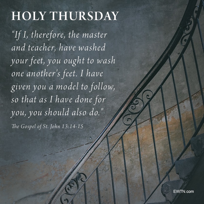 EWTN's tweet photo. Today the Church commemorates the Institution of the Holy Eucharist and Holy Orders, consecrates holy oils for the sacraments, and marks the beginning of the #Triduum.

EWTN's TV schedule will be DIFFERENT the next few days: https://t.co/x4efL3rTpZ https://t.co/uTDjfOlZFd