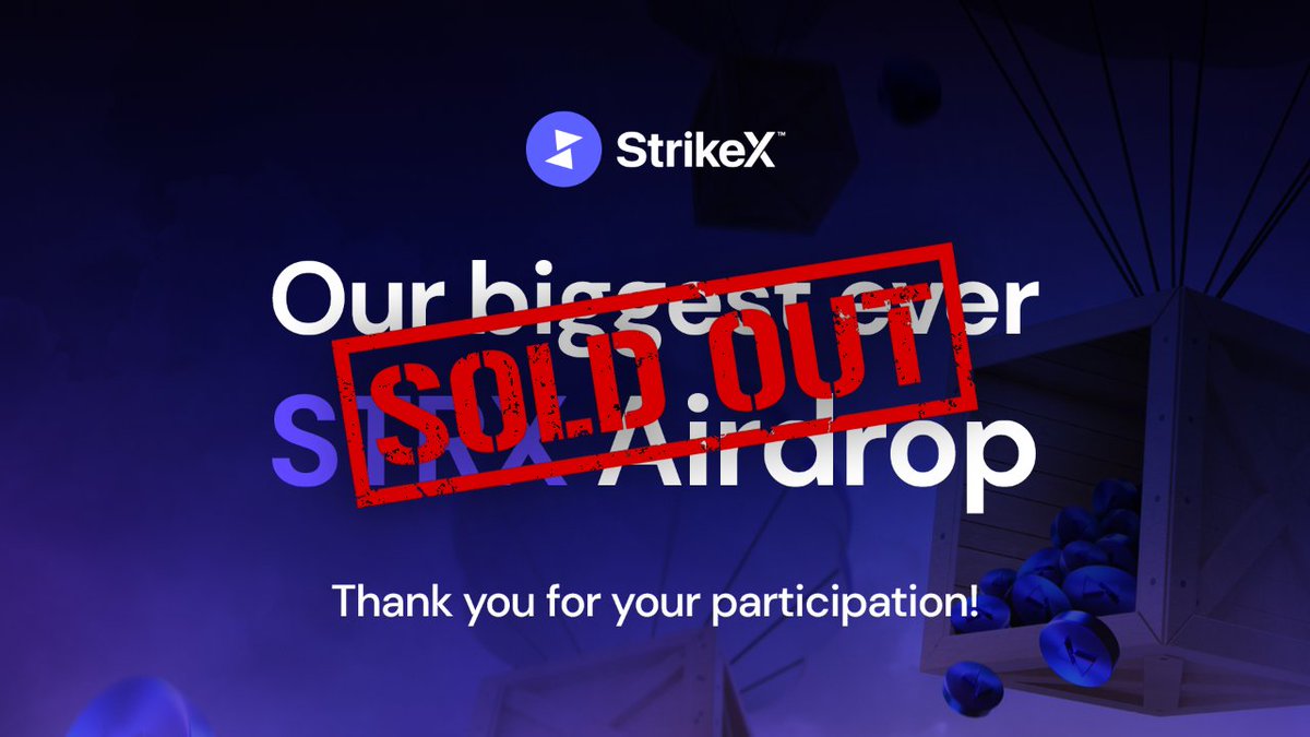 TradeStrikeBVI's tweet photo. Just in: We have filled our airdrop allocation!

Airdrop will commence on the 9th of April, thank you for your participation.

#StrikeX #STRX #Airdrop https://t.co/FjL87T5ryn